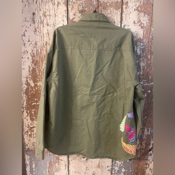 NWOT Fashion Nova Men shirt button down size Large, army green, euphoric art - Picture 4 of 5